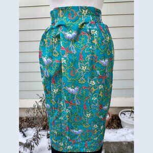 Skirt: teal silk, floral, elastic waist, midi. Size 8 - by Adrianna Papell